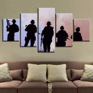 Army Military Soldiers Memorial Silhouette - Army 5 Panel Canvas Art Wall Decor