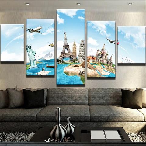 Around The World - Abstract 5 Panel Canvas Art Wall Decor Around The World - Abstract 5 Panel Canvas Art Wall Decor