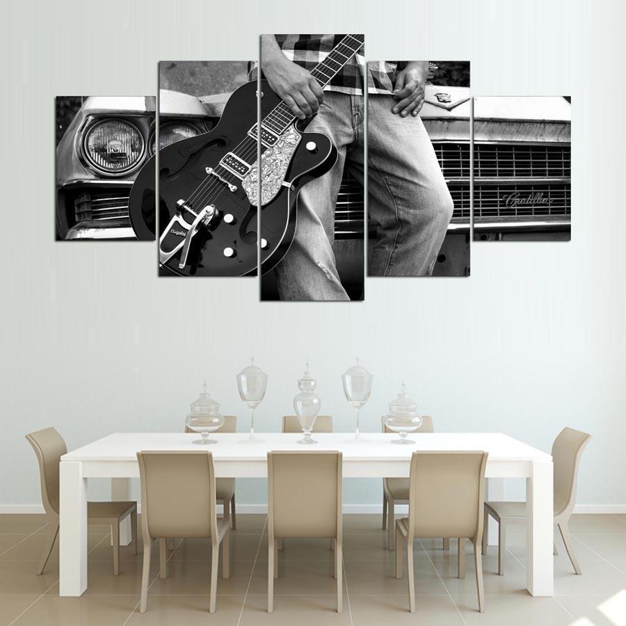 Art Guitar Car Black White - Music 5 Panel Canvas Art Wall Decor Art Guitar Car Black White - Music 5 Panel Canvas Art Wall Decor