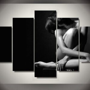 Artistic Black And White Yoga Woman Beauty - Abstract 5 Panel Canvas Art Wall Decor
