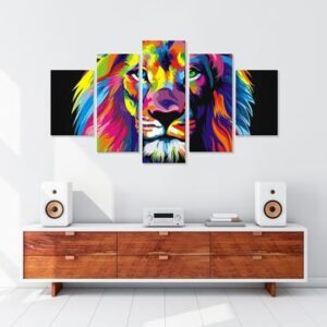 Artistic Lion’S Head - Animal 5 Panel Canvas Art Wall Decor