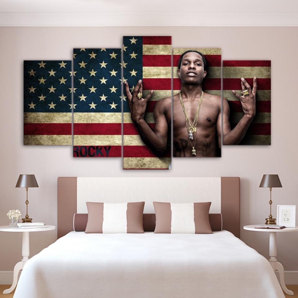 Asap Rocky Music Singer American Flag - Abstract 5 Panel Canvas Art Wall Decor Asap Rocky Music Singer American Flag - Abstract 5 Panel Canvas Art Wall Decor