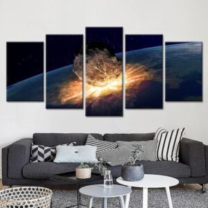 Asteroid Impacting Earth - Space 5 Panel Canvas Art Wall Decor