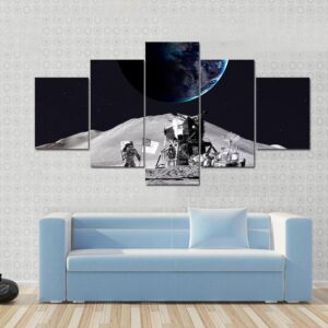 Astronaut On The Moon - Space 5 Panel Canvas Art Wall Decor