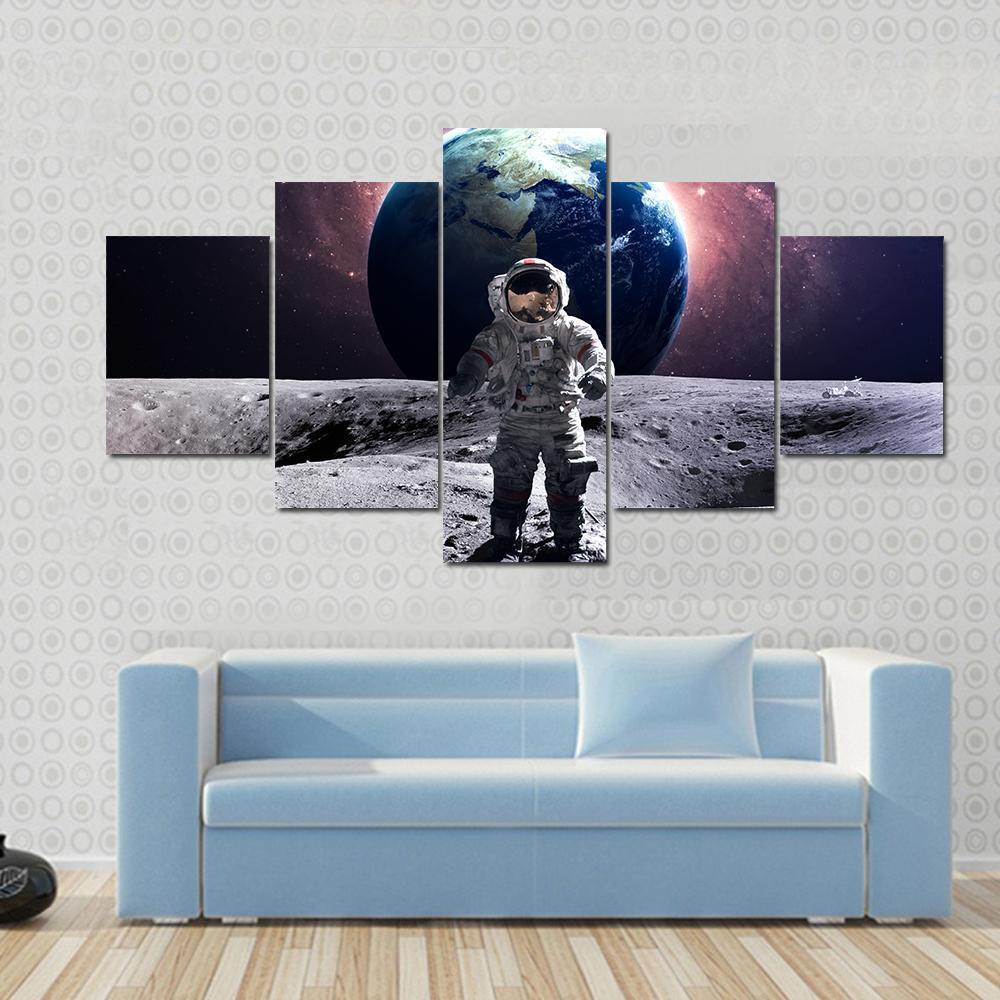 Astronaut Spacewalk On The Moon - Space 5 Panel Canvas Art Wall Decor Astronaut Spacewalk On The Moon - Space 5 Panel Canvas Art Wall Decor