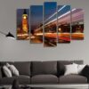 At Night Big Ben With Lights Of Cars - Nature 5 Panel Canvas Art Wall Decor