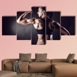 Athletic Young Woman Showing Muscles - Sport 5 Panel Canvas Art Wall Decor