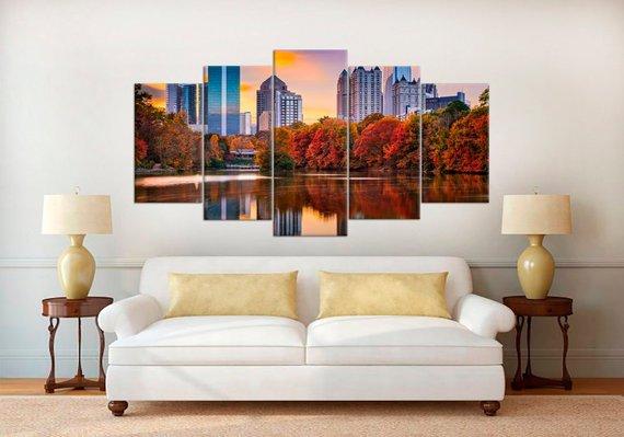 Atlanta Georgia Piedmont Park - Nature 5 Panel Canvas Art Wall Decor Atlanta Georgia Piedmont Park - Nature 5 Panel Canvas Art Wall Decor