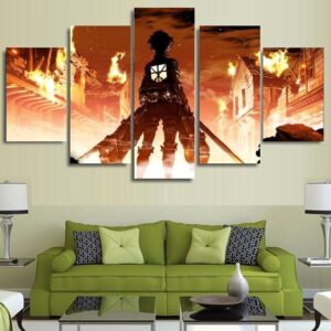Attack On Titan Eren Yeager - Anime 5 Panel Canvas Art Wall Decor