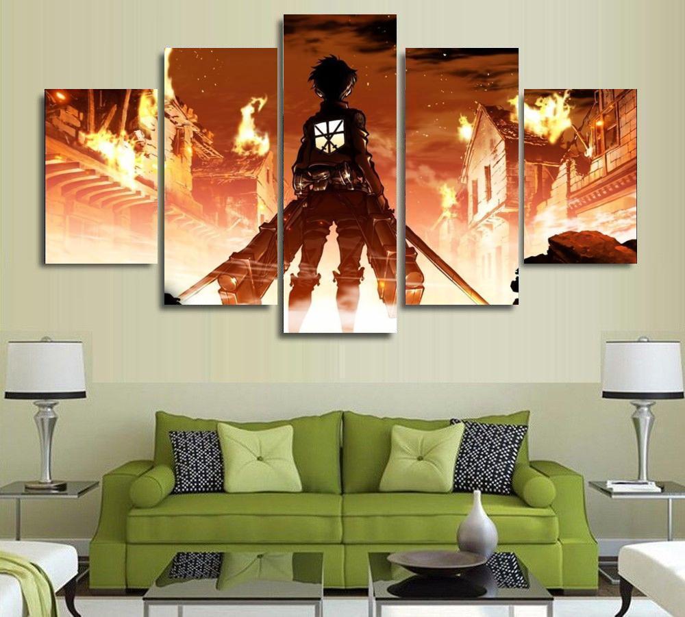 Attack On Titan Eren Yeager - Anime 5 Panel Canvas Art Wall Decor Attack On Titan Eren Yeager - Anime 5 Panel Canvas Art Wall Decor