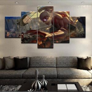 Attack On Titan : Mikasa Vs. Titan - Anime 5 Panel Canvas Art Wall Decor