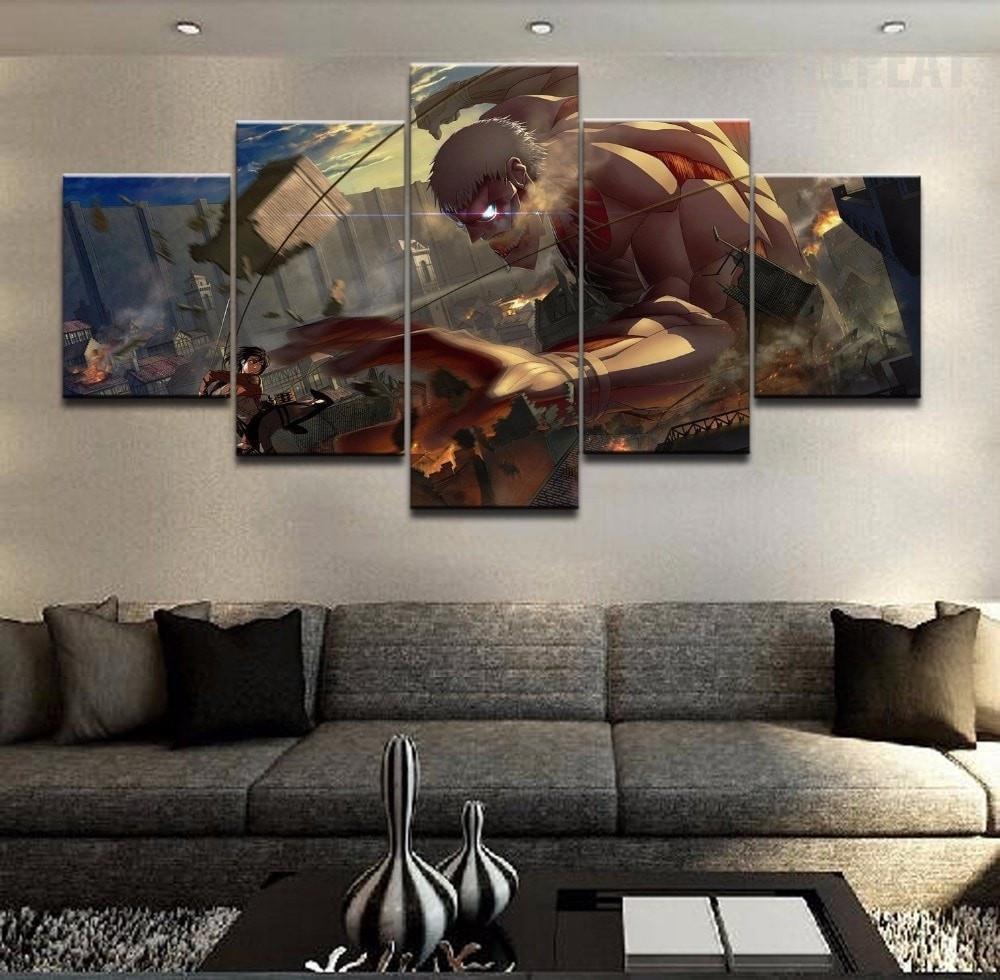 Attack On Titan : Mikasa Vs. Titan - Anime 5 Panel Canvas Art Wall Decor Attack On Titan : Mikasa Vs. Titan - Anime 5 Panel Canvas Art Wall Decor