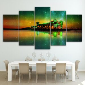 Aurora Abstract Lake Modular - Nature 5 Panel Canvas Art Wall Decor
