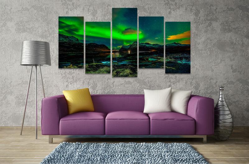 Aurora Borealis 1 - Nature 5 Panel Canvas Art Wall Decor Aurora Borealis 1 - Nature 5 Panel Canvas Art Wall Decor