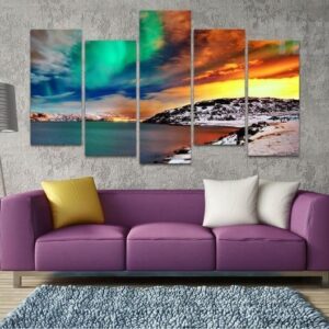 Aurora Borealis 2 - Nature 5 Panel Canvas Art Wall Decor