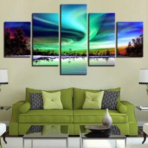 Aurora Borealis 4 - Nature 5 Panel Canvas Art Wall Decor