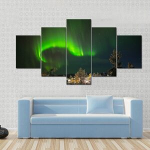 Aurora Borealis In Lapland - Nature 5 Panel Canvas Art Wall Decor