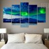 Aurora Borealis In The Cloudy Sky - Nature 5 Panel Canvas Art Wall Decor