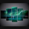 Aurora Borealis Lighthouse Northen Lights - Nature 5 Panel Canvas Art Wall Decor