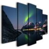 Aurora Borealis North Lights Landscape - Nature 5 Panel Canvas Art Wall Decor