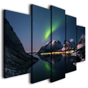 Aurora Borealis North Lights Landscape - Nature 5 Panel Canvas Art Wall Decor