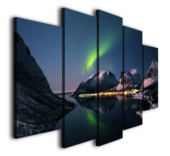 Aurora Borealis North Lights Landscape - Nature 5 Panel Canvas Art Wall Decor Aurora Borealis North Lights Landscape - Nature 5 Panel Canvas Art Wall Decor