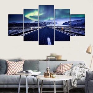 Aurora Borealis Northen Lights Landscape - Nature 5 Panel Canvas Art Wall Decor