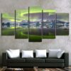Aurora Borealis Northern Lights With Mountains - Nature 5 Panel Canvas Art Wall Decor