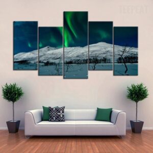 Aurora Borealis Scenery - Nature 5 Panel Canvas Art Wall Decor