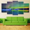 Aurora Borealis “Shades Of Green” - Nature 5 Panel Canvas Art Wall Decor