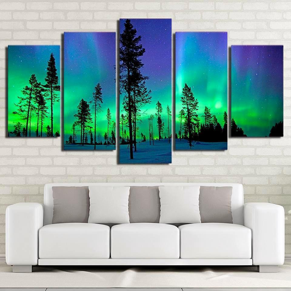 Aurora Light Space Universe - 5 Panel Canvas Art Wall Decor Aurora Light Space Universe - 5 Panel Canvas Art Wall Decor