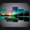Aurora Northern Lights Reflection Lake Mountain Landscape Nature - 5 Panel Canvas Art Wall Decor