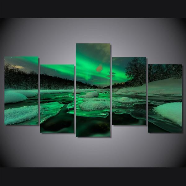 Aurora South Norway Lights Sky 01 - Nature 5 Panel Canvas Art Wall Decor Aurora South Norway Lights Sky 01 - Nature 5 Panel Canvas Art Wall Decor