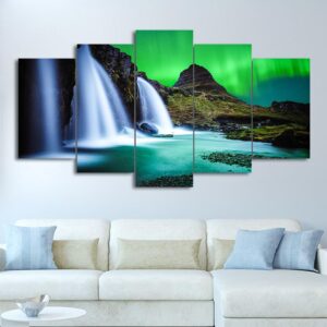 Aurora Waterfalls - Nature 5 Panel Canvas Art Wall Decor