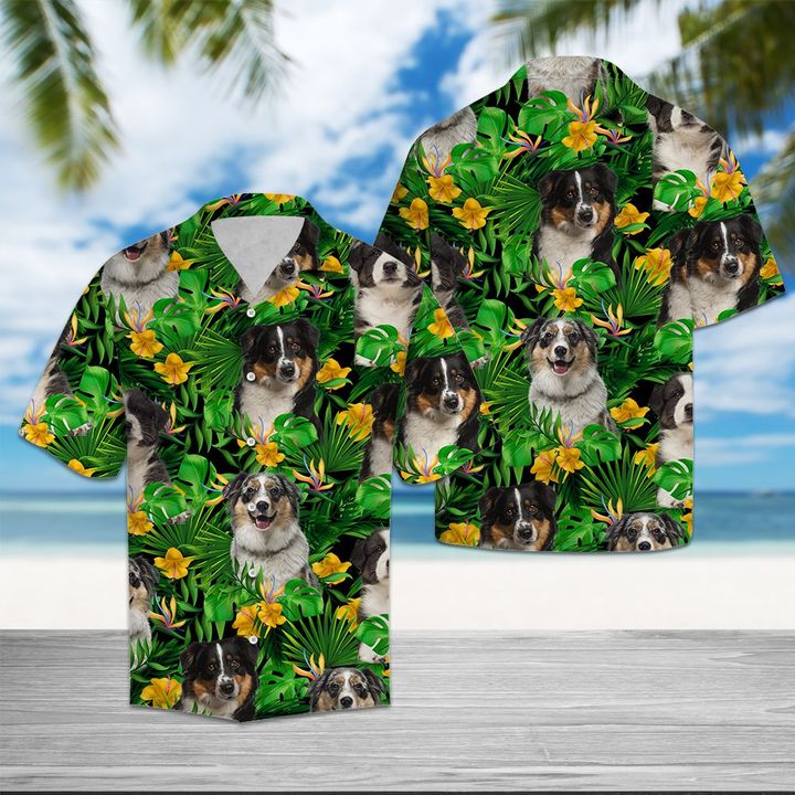 Australian Shepherd Tropical Wild Flower Hawaiian Shirt Summer Button Up Australian Shepherd Tropical Wild Flower Hawaiian Shirt Summer Button Up