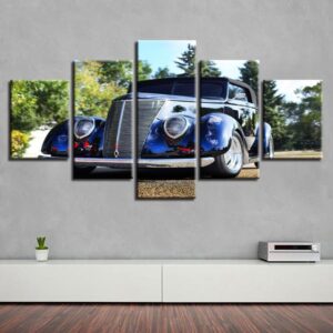 Auto Car Street Rod Blue - Automative 5 Panel Canvas Art Wall Decor