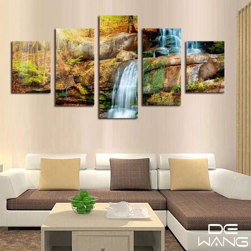 Autumn And Waterfall - Nature 5 Panel Canvas Art Wall Decor Autumn And Waterfall - Nature 5 Panel Canvas Art Wall Decor
