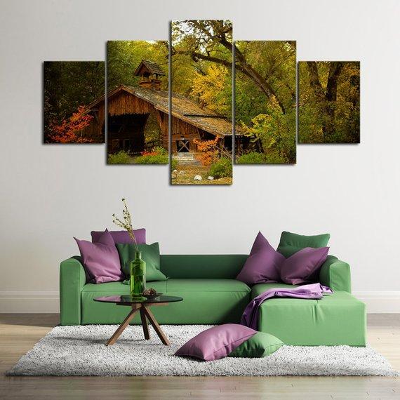 Autumn Barn 01 - Nature 5 Panel Canvas Art Wall Decor Autumn Barn 01 - Nature 5 Panel Canvas Art Wall Decor