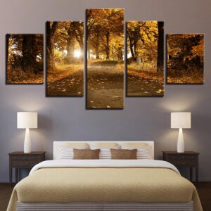 Autumn Forest Fallen Leaves - Nature 5 Panel Canvas Art Wall Decor