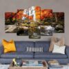 Autumn Forest & Waterfall - Nature 5 Panel Canvas Art Wall Decor