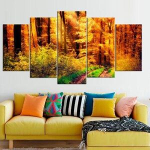 Autumn Forest - Nature 5 Panel Canvas Art Wall Decor
