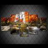 Autumn Nature Lake Forest Waterfall Landscape - Nature 5 Panel Canvas Art Wall Decor