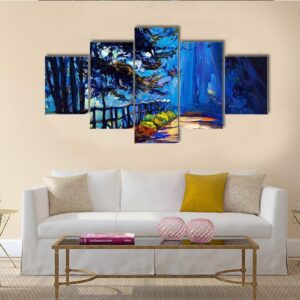 Autumn Park At Night - Abstract Nature 5 Panel Canvas Art Wall Decor