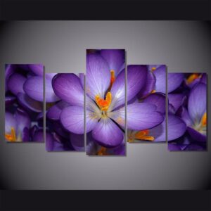Autumn Purple Crocuses - Nature 5 Panel Canvas Art Wall Decor
