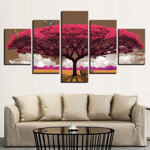 Autumn Red Tree 1 - Nature 5 Panel Canvas Art Wall Decor Autumn Red Tree 1 - Nature 5 Panel Canvas Art Wall Decor
