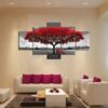 Autumn Red Tree - Nature 5 Panel Canvas Art Wall Decor