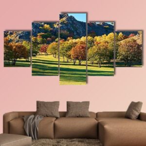 Autumn Steppe Sun Setting - Nature 5 Panel Canvas Art Wall Decor