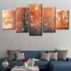 Autumn Trees Red Woods - Nature 5 Panel Canvas Art Wall Decor