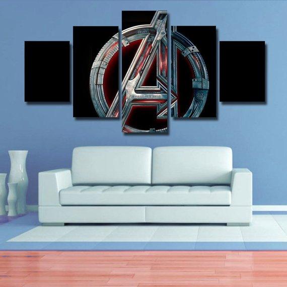 Avengers Logo - Movie 5 Panel Canvas Art Wall Decor Avengers Logo - Movie 5 Panel Canvas Art Wall Decor
