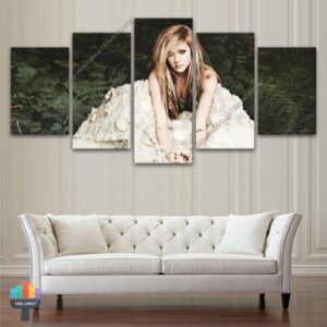 Avril Lavigne Portrait White Dress - Abstract 5 Panel Canvas Art Wall Decor